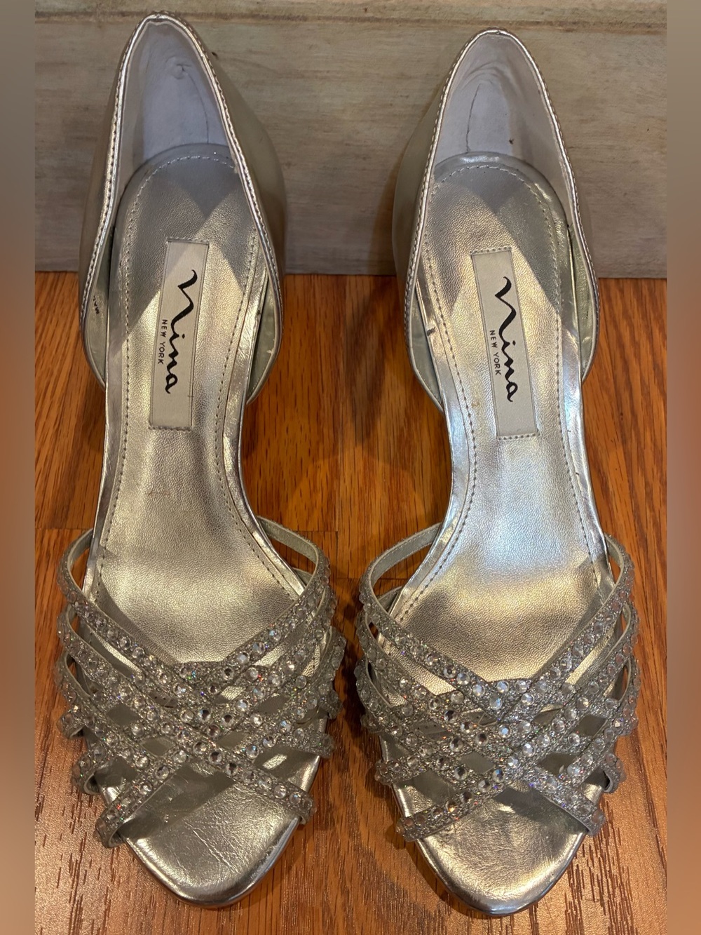 Nina New York Silver Rhinestone Evening Heels D-Orsay Pumps Size 6.5M